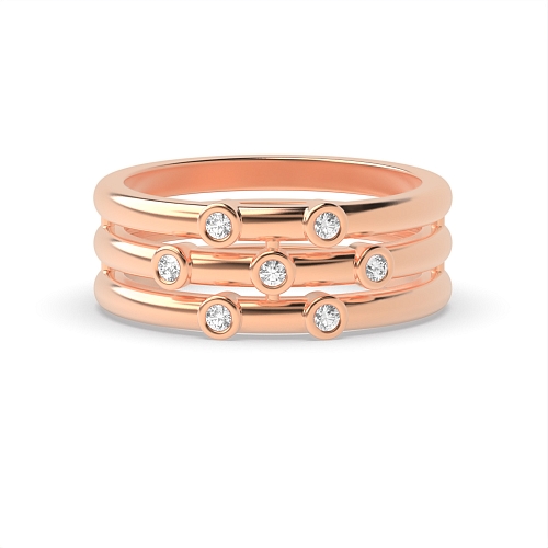 Bezel Setting Round Rose Gold 3 row Eternity Diamond Rings