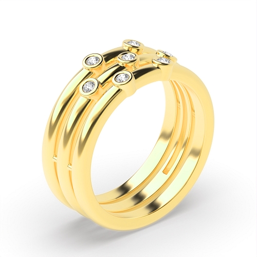 Bezel Setting Round Yellow Gold 3 row Eternity Diamond Rings