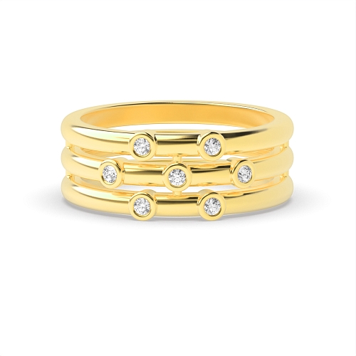 Bezel Setting Round Yellow Gold 3 row Eternity Diamond Rings
