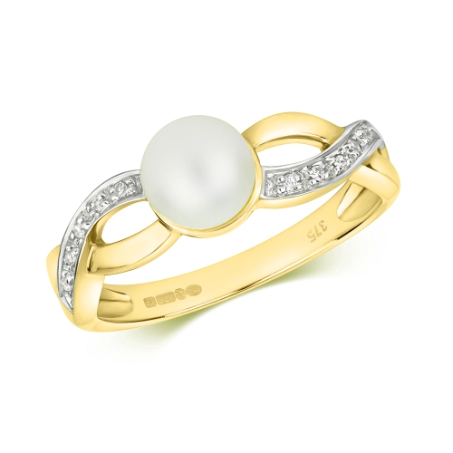 Pave Setting Round Yellow Gold Freshwater Lab Grown Diamond Engagement Rings