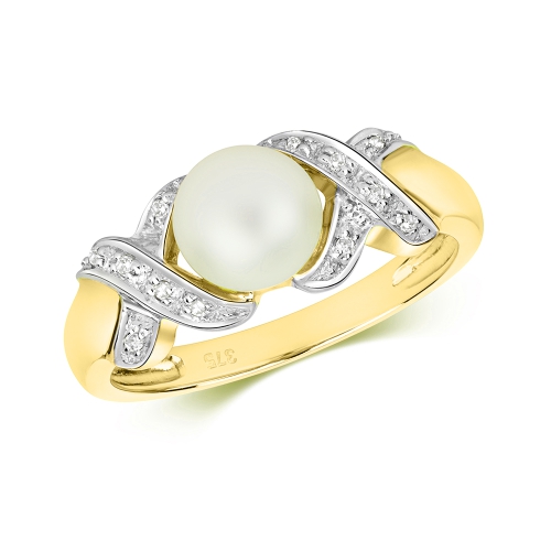 Pave Setting Round Yellow Gold Freshwater crossover Lab Grown Diamond Engagement Rings
