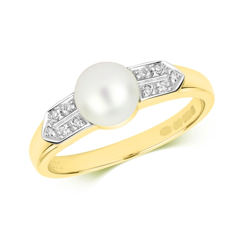 freshwater white pearl and pave setting side stone ring