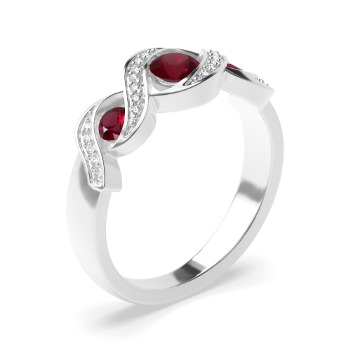 Pave Setting Round Ruby Side Stone Diamond Rings