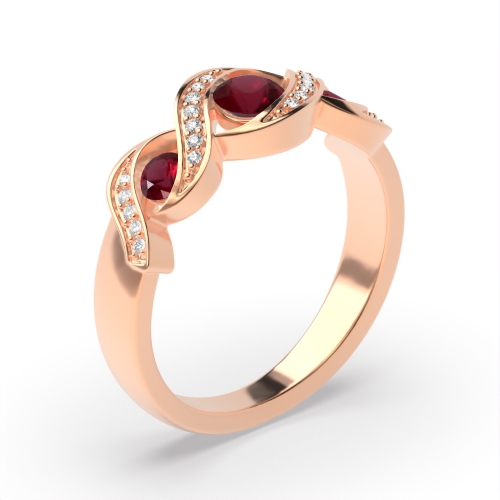 Pave Setting Round Rose Gold Trilogy cross designed Lab Grown Diamond Engagement Rings