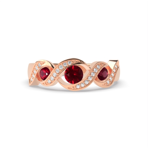 Pave Setting Round Rose Gold Trilogy cross designed Lab Grown Diamond Engagement Rings
