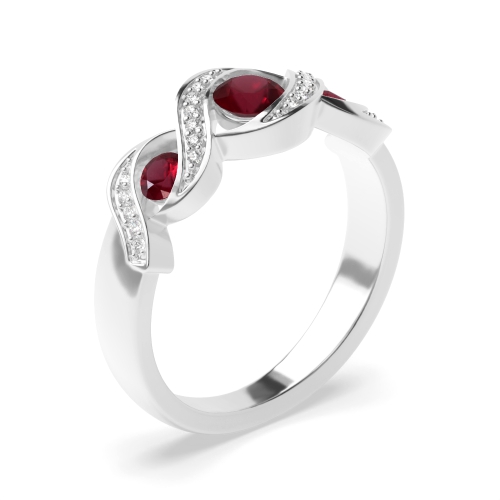 Pave Setting Round Trilogy cross designed Ruby Engagement Rings