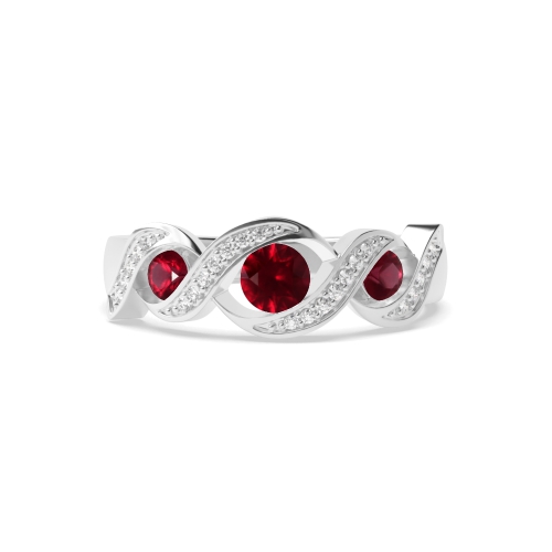 Pave Setting Round Trilogy cross designed Ruby Engagement Rings