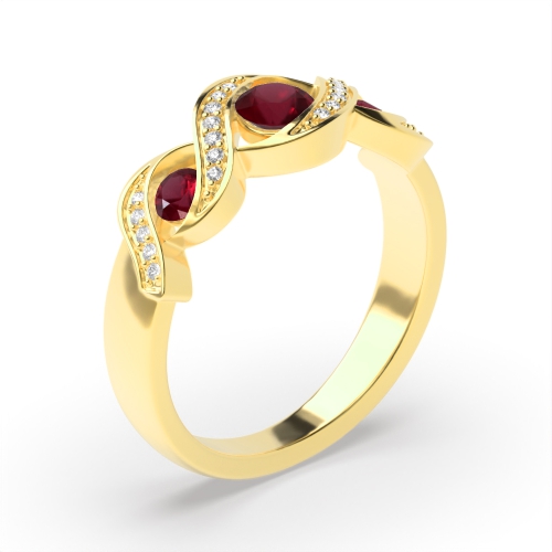 Pave Setting Round Yellow Gold Trilogy cross designed Lab Grown Diamond Engagement Rings