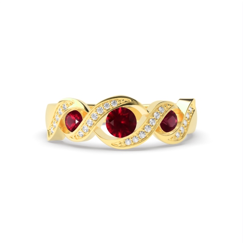 Pave Setting Round Yellow Gold Trilogy cross designed Lab Grown Diamond Engagement Rings