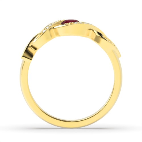 Pave Setting Round Yellow Gold Trilogy cross designed Lab Grown Diamond Engagement Rings