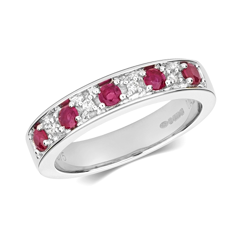Pave Setting Color Stone With Round Diamond Half Eternity Ring