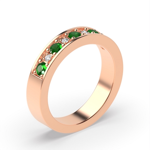 Pave Setting Round Rose Gold Gemstone with diamond Eternity Engagement Rings