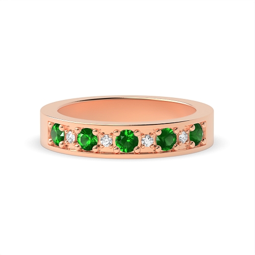 Pave Setting Round Rose Gold Gemstone with diamond Eternity Engagement Rings
