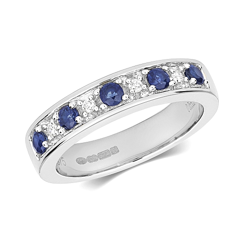 Pave Setting Round Tanzanite Spark Blue Sapphire Half Eternity Diamond Ring