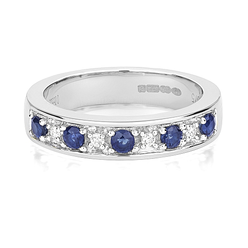 Pave Setting Round Tanzanite Spark Blue Sapphire Half Eternity Diamond Ring