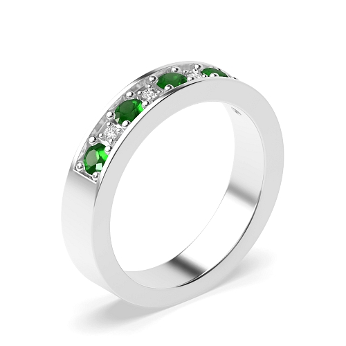 Pave Setting Round Gemstone with diamond Eternity Engagement Rings