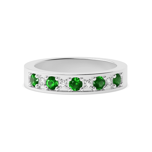 Pave Setting Round Gemstone with diamond Eternity Engagement Rings