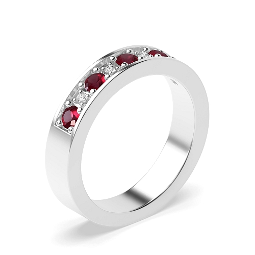 Pave Setting Round Gemstone with diamond Ruby Engagement Rings