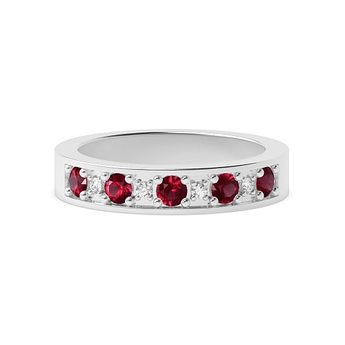 Pave Setting Round Gemstone with diamond Ruby Engagement Rings