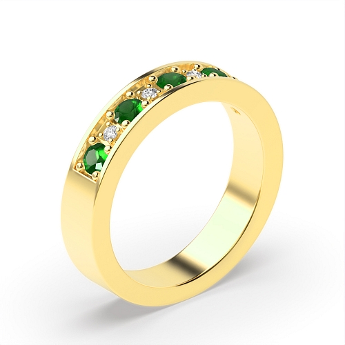 Pave Setting Round Yellow Gold Gemstone with diamond Eternity Engagement Rings