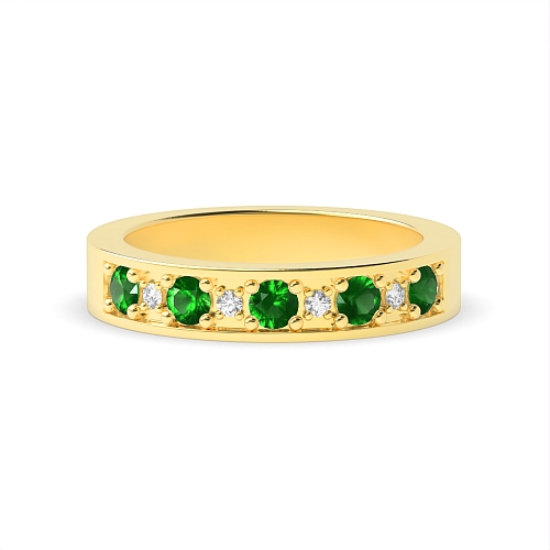 Pave Setting Round Yellow Gold Gemstone with diamond Eternity Engagement Rings