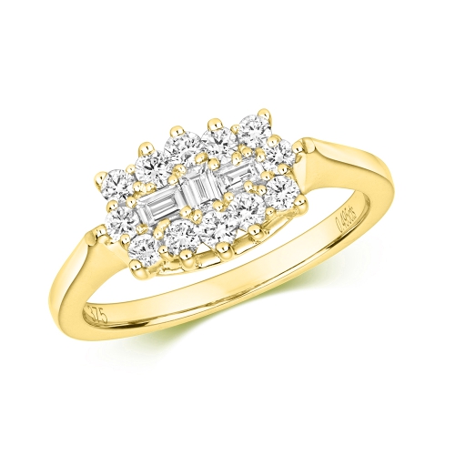 Pave Setting Round Yellow Gold Cluster Diamond Ring