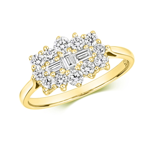 Pave Setting Round Yellow Gold Cluster Diamond Ring