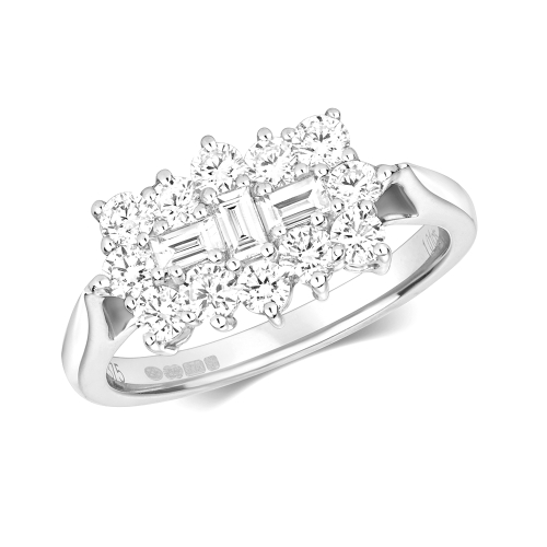Pave Setting Round White Gold Cluster Diamond Rings