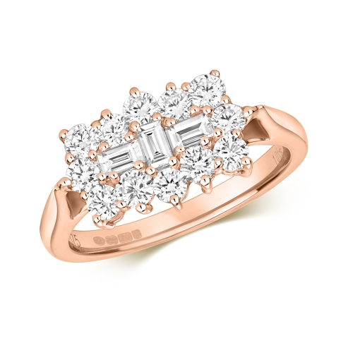Pave Setting Round Rose Gold And baguette unique Engagement Rings