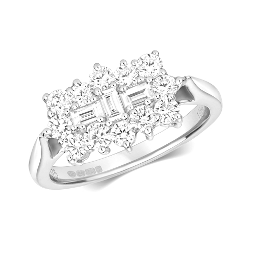 Pave Setting Round And baguette unique Engagement Rings