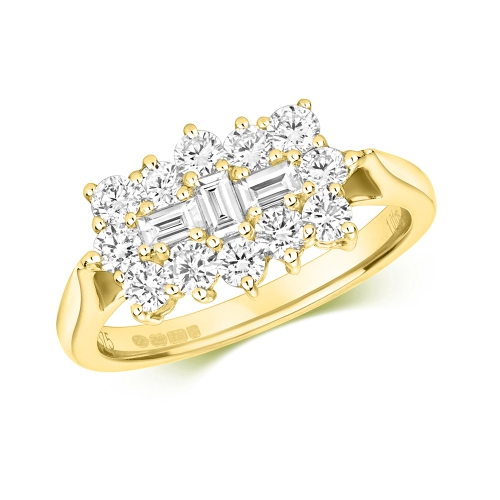 Pave Setting Round Yellow Gold Cluster Diamond Ring