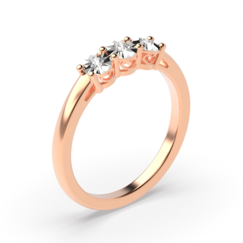 4 Prong Round Rose Gold Illusion delicate Trilogy Engagement Rings