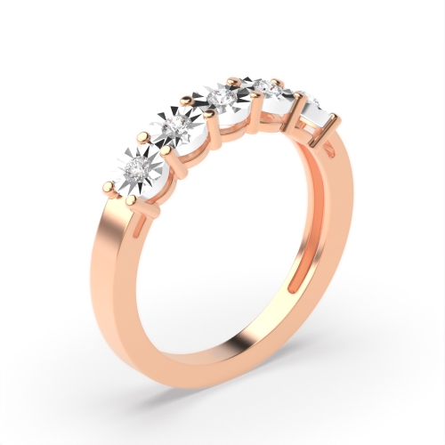 4 Prong Round Rose Gold Five stone shared prongs Diamond Rings