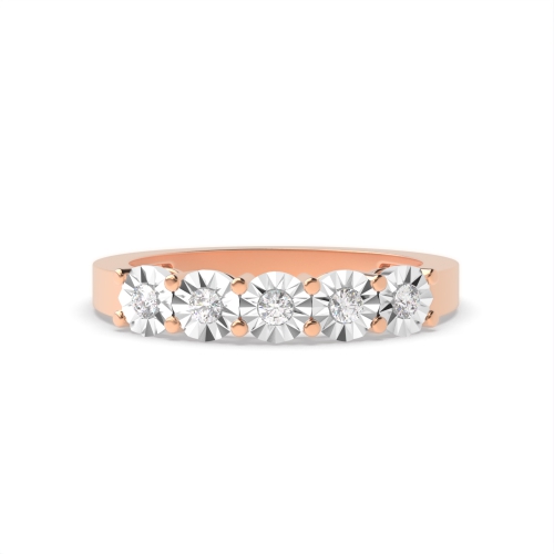 4 Prong Round Rose Gold Five stone shared prongs Diamond Rings
