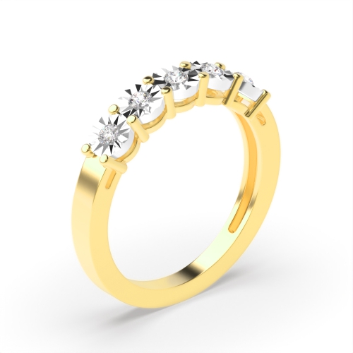 4 Prong Round Yellow Gold Five Stone Diamond Ring