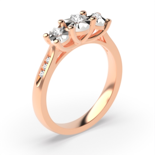 4 Prong Round Rose Gold Illusion shoulder set Trilogy Engagement Rings