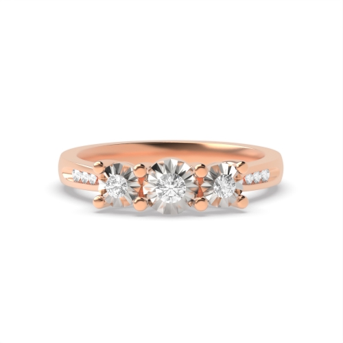 4 Prong Round Rose Gold Illusion shoulder set Trilogy Engagement Rings