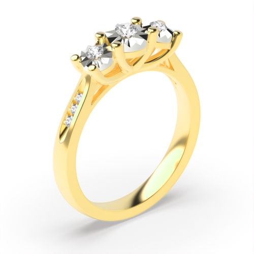 4 Prong Round Yellow Gold Illusion shoulder set Trilogy Engagement Rings