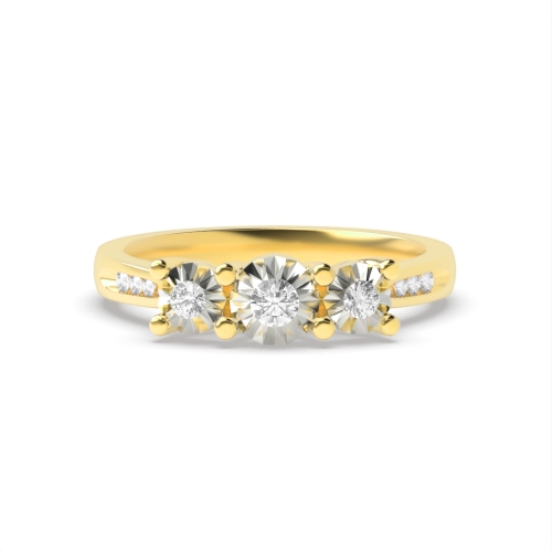 4 Prong Round Yellow Gold Illusion shoulder set Trilogy Engagement Rings