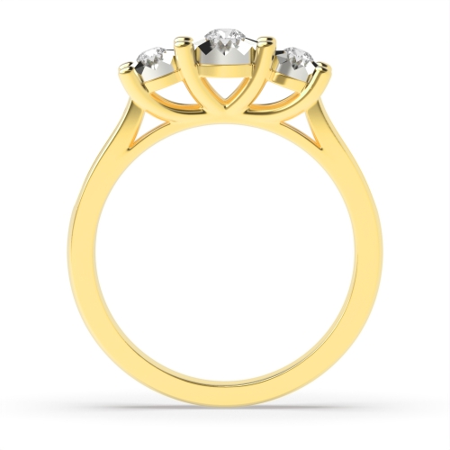 4 Prong Round Yellow Gold Illusion shoulder set Trilogy Engagement Rings