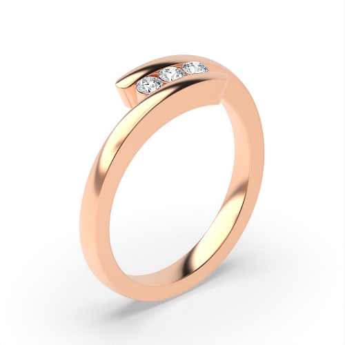 Channel Setting Round Rose Gold Crossover Trilogy Engagement Rings