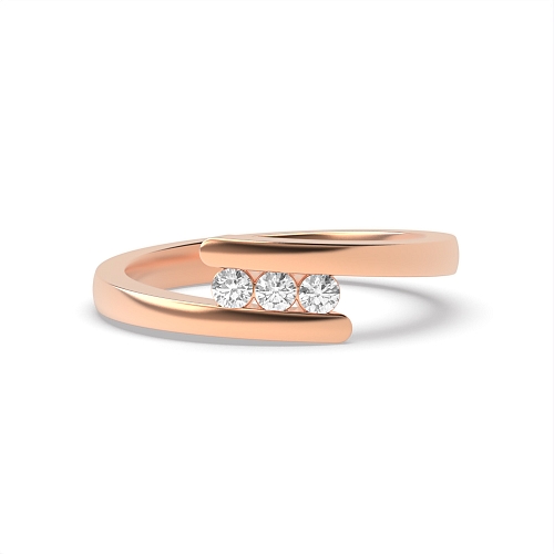 Channel Setting Round Rose Gold Crossover Trilogy Engagement Rings
