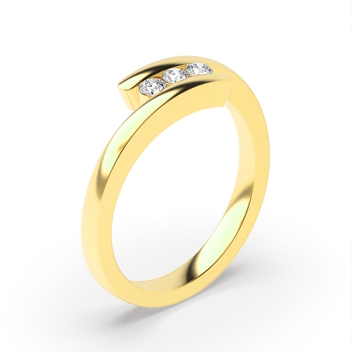 Channel Setting Round Yellow Gold Crossover Trilogy Engagement Rings