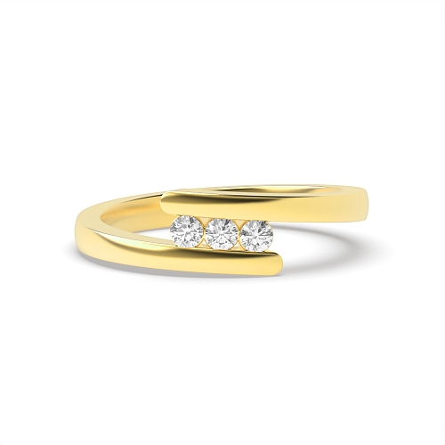 Channel Setting Round Yellow Gold Crossover Trilogy Engagement Rings