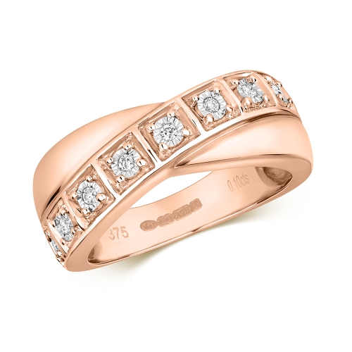 Pave Setting Round Rose Gold Crossover illusion Eternity Engagement Rings