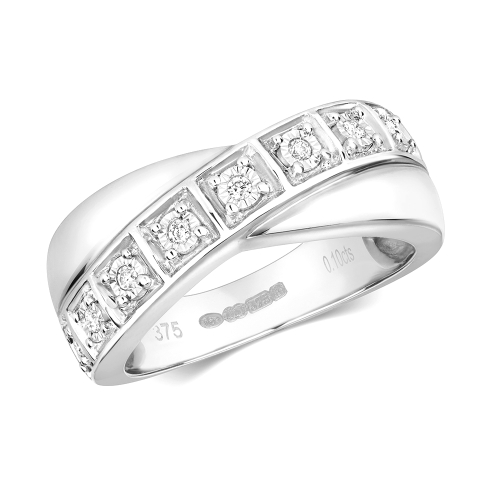 Pave Setting Round Crossover illusion Half Eternity Engagement Rings