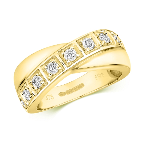 Pave Setting Round Yellow Gold Crossover illusion Eternity Engagement Rings