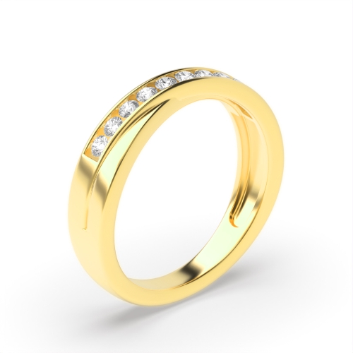 Channel Setting Round Yellow Gold Half Eternity Diamond Rings