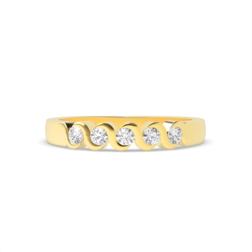 Channel Setting Round Yellow Gold Five Stone Diamond Ring