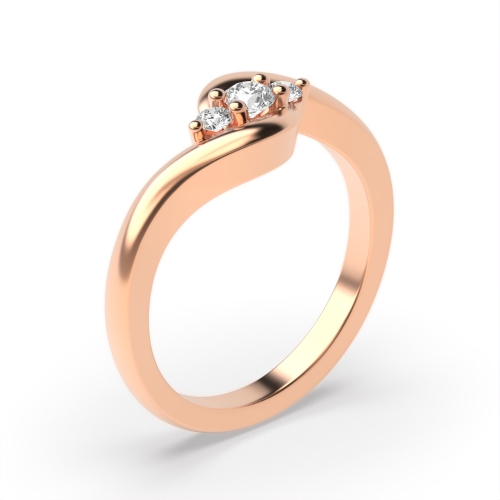 4 Prong Round Rose Gold Twisted delicate Trilogy Engagement Rings